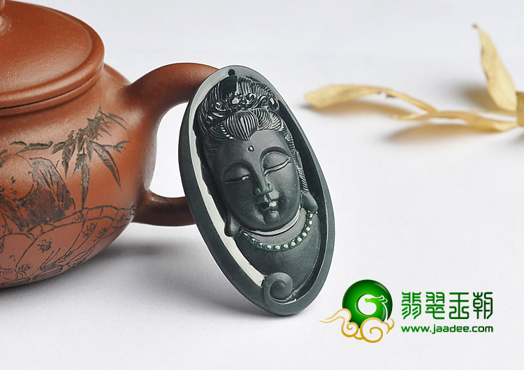 冰种墨翠缅甸翡翠A货观音挂件