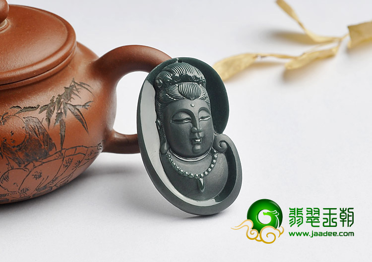 冰种墨翠缅甸翡翠A货观音挂件
