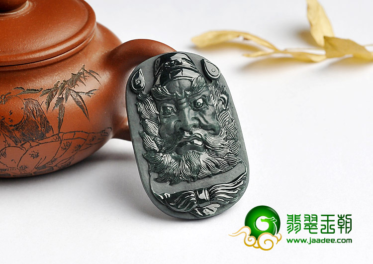 冰种墨翠缅甸翡翠A货钟馗挂件