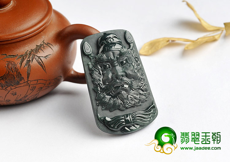 冰种墨翠缅甸翡翠A货钟馗挂件