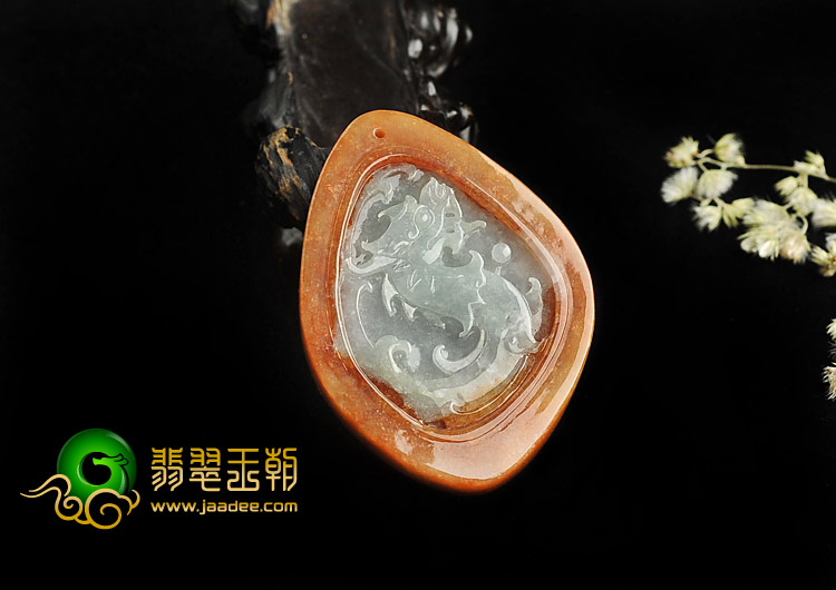 糯冰种褐黄翡缅甸翡翠A货龙牌挂件
