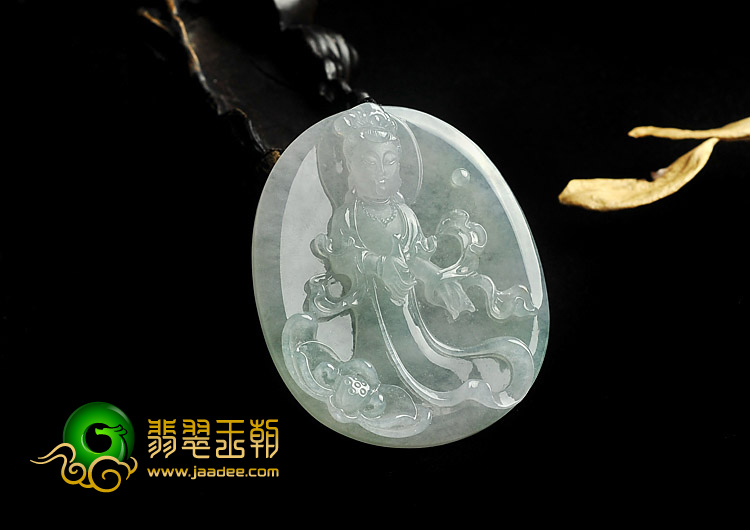 冰种晴水缅甸翡翠A货站观音挂件