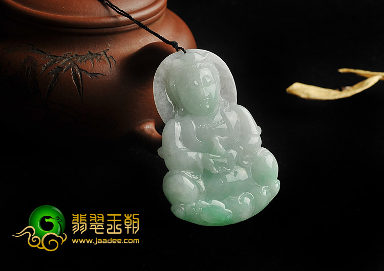 糯冰种飘翠缅甸翡翠A货观音挂件