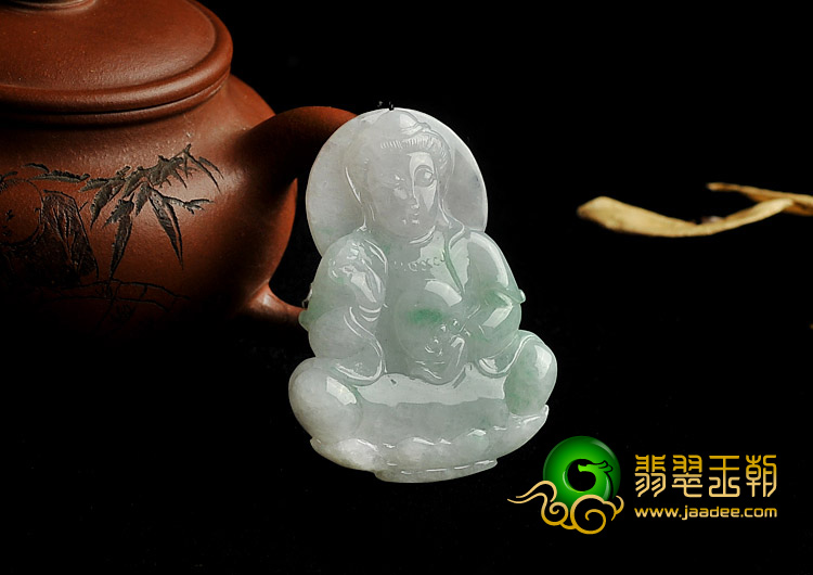 糯冰种飘翠缅甸翡翠A货观音挂件