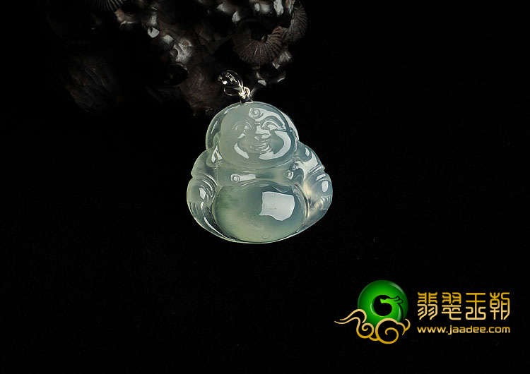 冰种略飘花缅甸翡翠A货玉佛挂件