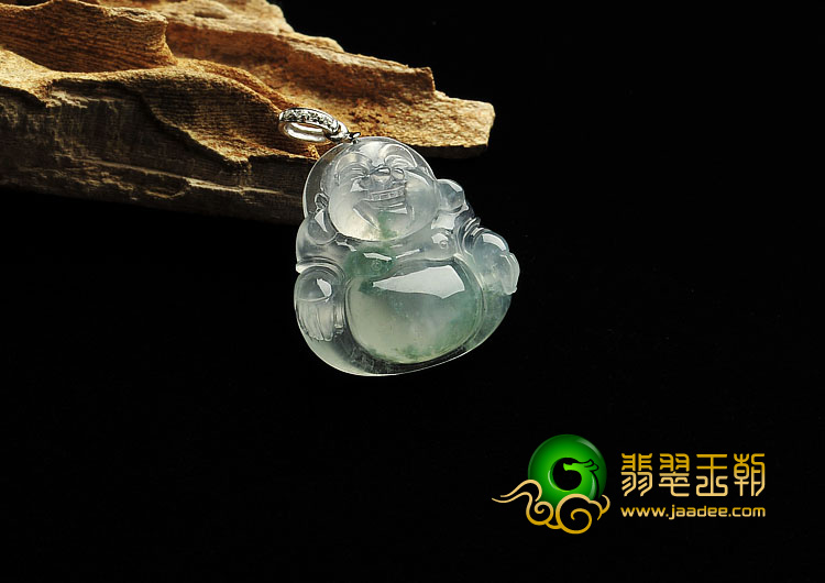 冰玻种飘花缅甸翡翠A货玉佛挂件