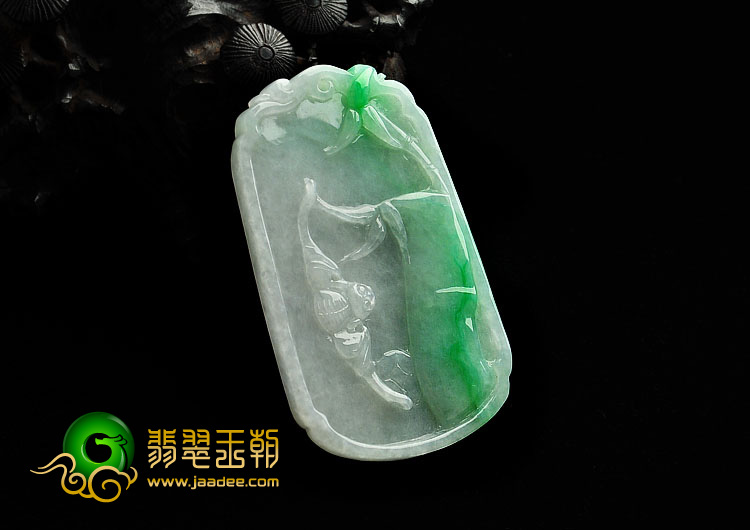 糯冰种白底青缅甸翡翠A货如意高升挂件