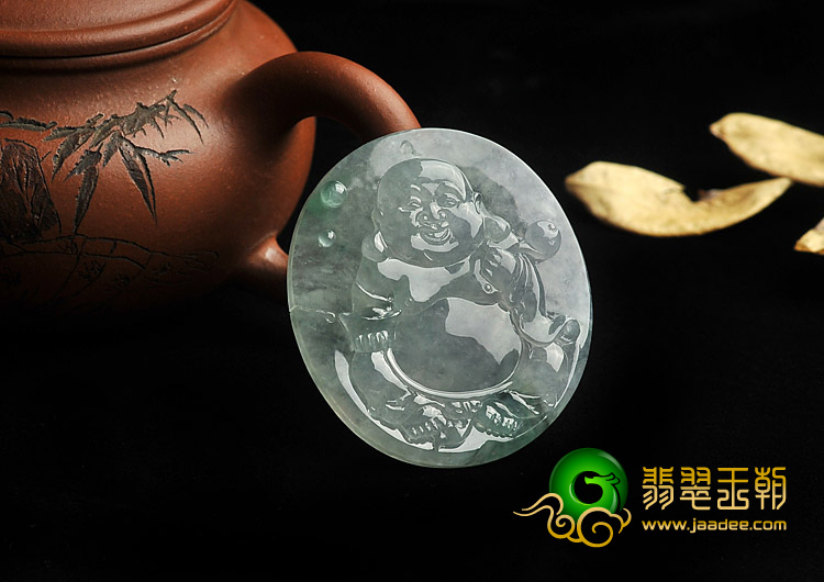 冰种飘花缅甸翡翠A货玉佛挂件