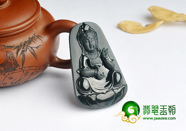 冰种墨翠缅甸翡翠A货观音挂件