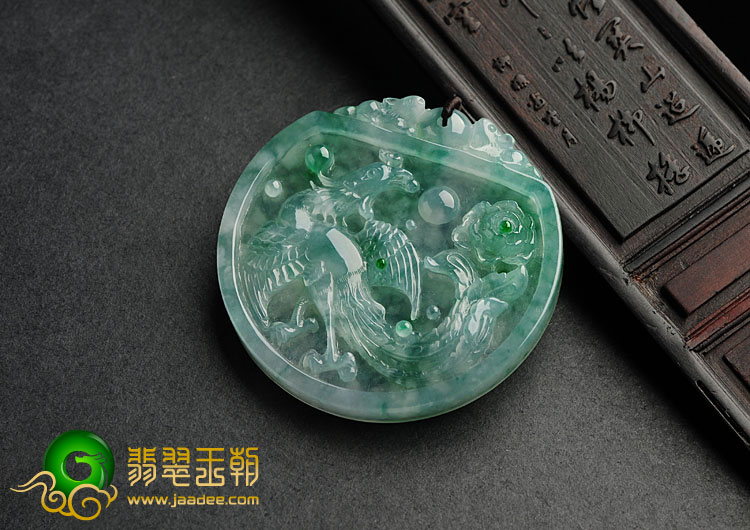 冰种飘翠缅甸翡翠A货龙凤呈祥挂件