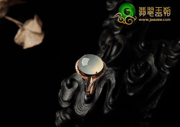 冰种淡晴水缅甸翡翠A货镶玫瑰金戒指（真钻）