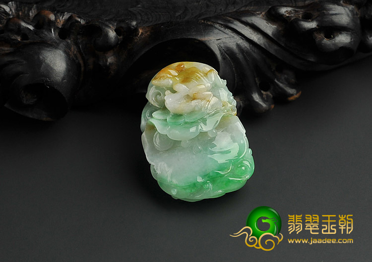糯冰种黄加绿缅甸翡翠A货招财进宝挂件
