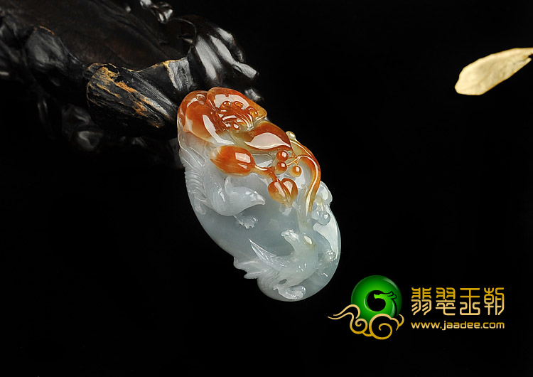 糯冰种红翡缅甸翡翠A货富贵双喜挂件