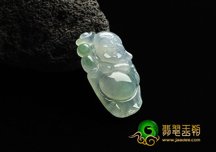 冰种飘花缅甸翡翠A货逍遥佛挂件