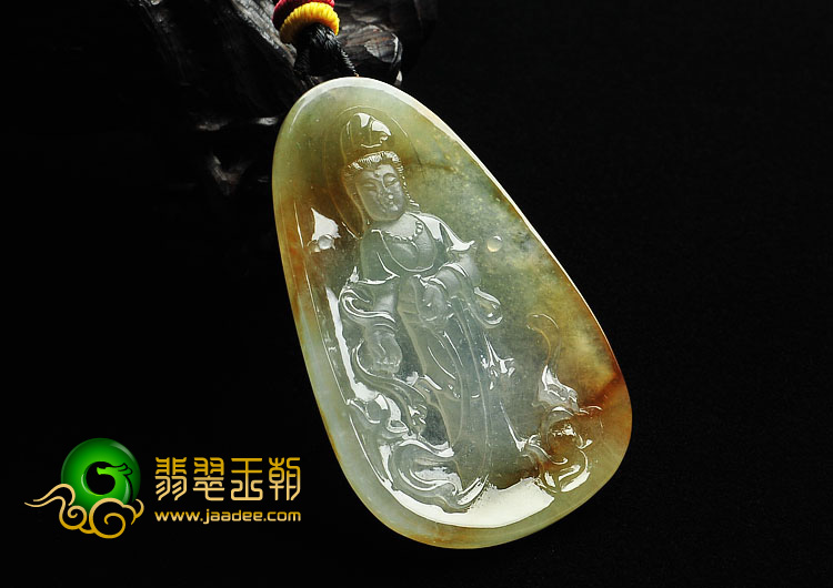 冰种褐黄翡缅甸翡翠A货站观音挂件