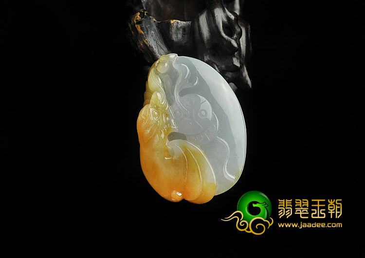 糯冰种黄翡缅甸翡翠A货福在眼前挂件