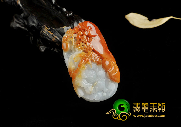 糯冰种红黄翡缅甸翡翠A货鹦鹉挂件