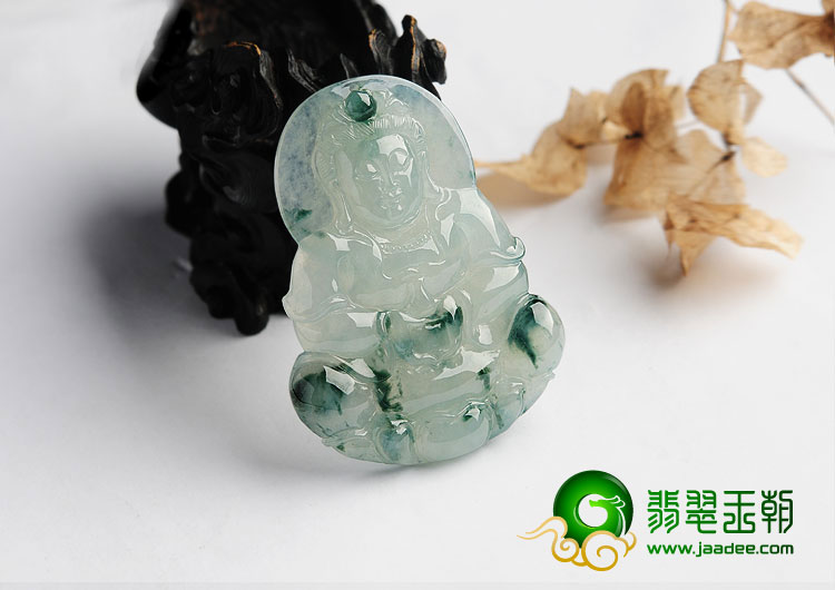 冰种飘花缅甸翡翠A货观音挂件