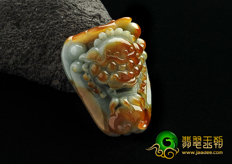 糯冰种褐黄翡缅甸翡翠A货龙头挂件