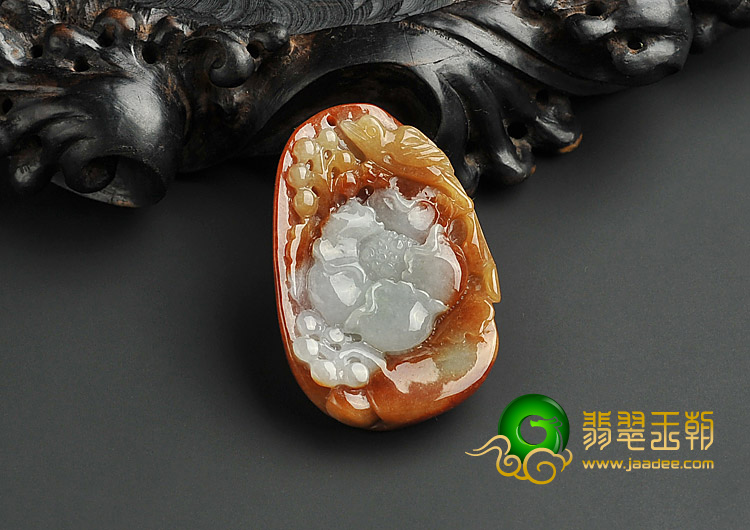 糯冰种褐黄翡缅甸翡翠A货鸟语花香挂件