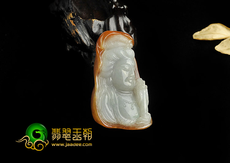 糯冰种褐黄翡缅甸翡翠A货观音挂件
