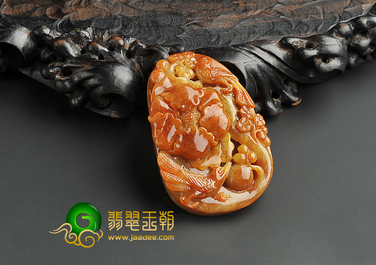 糯冰种红黄翡缅甸翡翠A货富贵双喜挂件