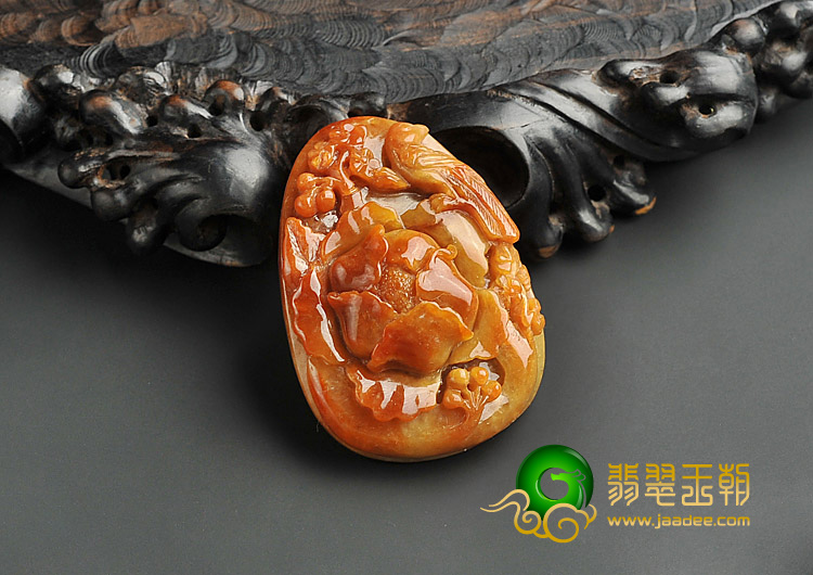 糯冰种红黄翡缅甸翡翠A货富贵花开挂件