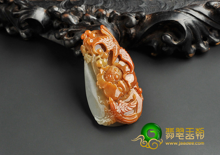 糯冰种红黄翡缅甸翡翠A货富贵双喜挂件