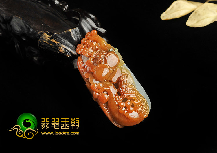 糯冰种红黄翡缅甸翡翠A货富贵花开挂件