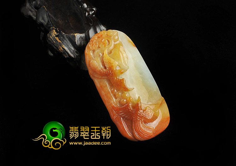 糯冰种红黄翡缅甸翡翠A货富贵双喜挂件