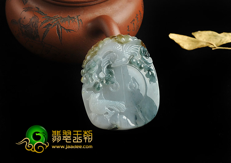 糯冰种飘花缅甸翡翠A货双喜临门挂件