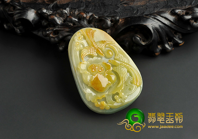 糯冰种黄翡缅甸翡翠A货富贵双喜挂件