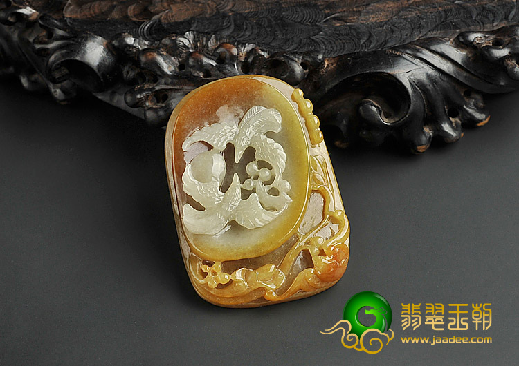 糯冰种褐黄翡缅甸翡翠A货富贵双喜挂件
