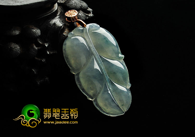 冰种飘花缅甸翡翠A货叶子挂件