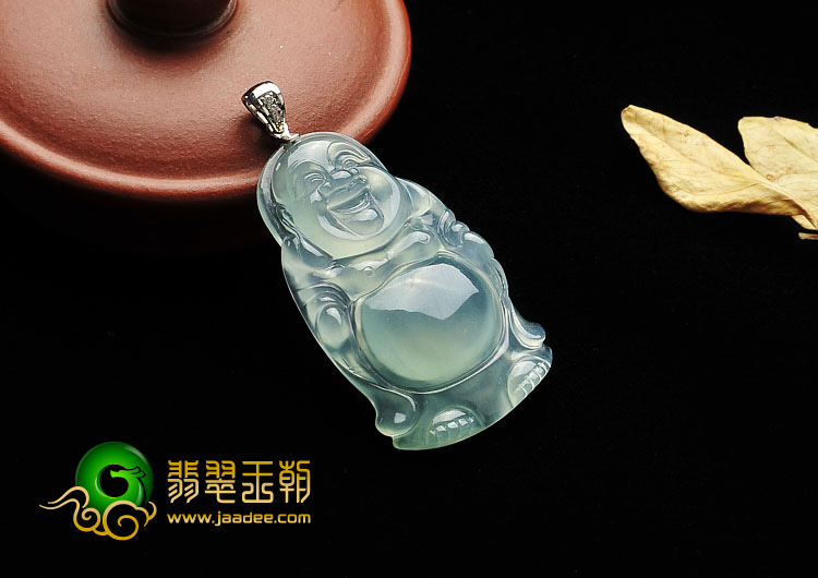 冰玻种晴水缅甸翡翠A货站佛挂件
