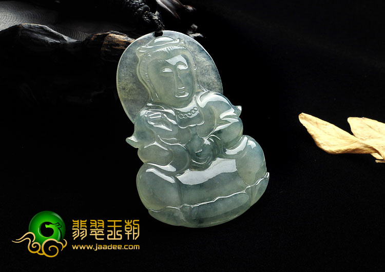冰种飘花缅甸翡翠A货观音挂件
