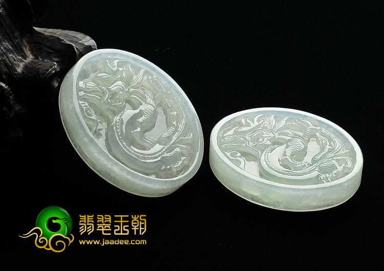 冰种淡晴水缅甸翡翠A货龙凤呈祥挂件（单价）