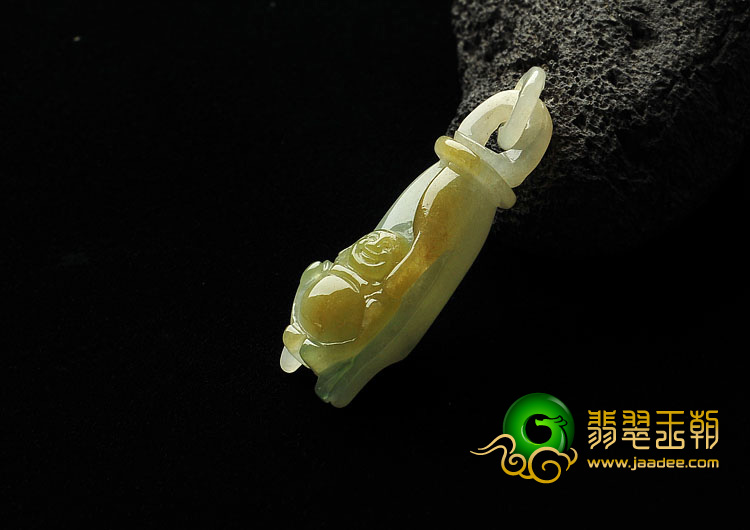 糯冰种黄加绿缅甸翡翠A货佛手挂件