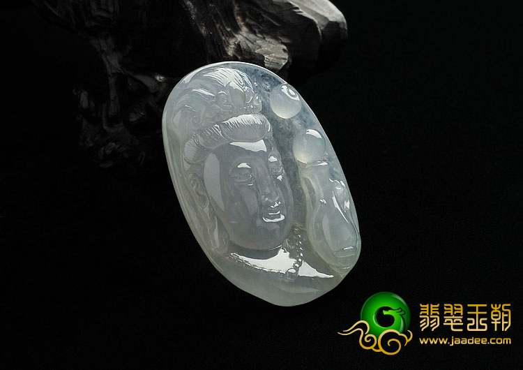 冰种晴水缅甸翡翠A货观音头挂件