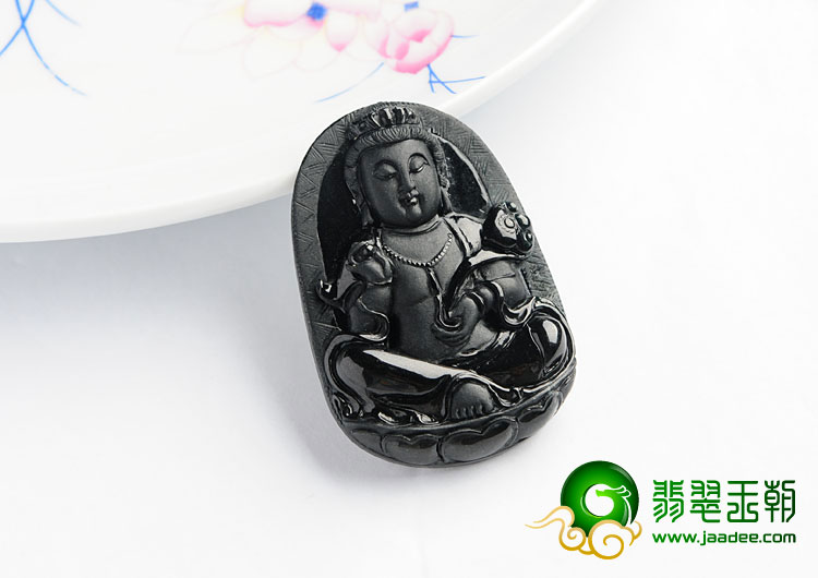细糯种墨翠缅甸翡翠A货观音挂件
