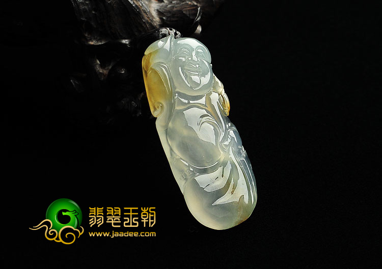 冰玻种黄翡缅甸翡翠A货布袋佛挂件