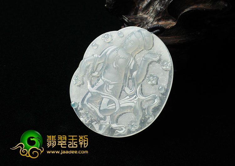 冰种略飘花缅甸翡翠A货天女散花挂件