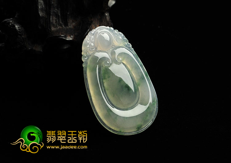 冰种飄绿花缅甸翡翠A货双龙如意挂件