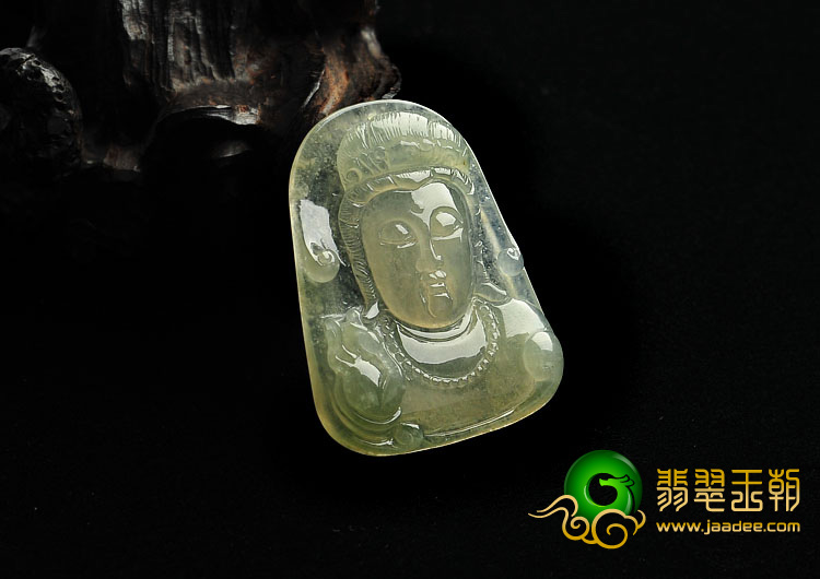 冰种淡黄翡缅甸翡翠A货观音头挂件