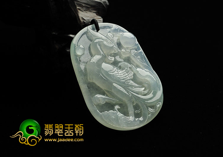 冰种淡晴水缅甸翡翠A货丹凤朝阳挂件