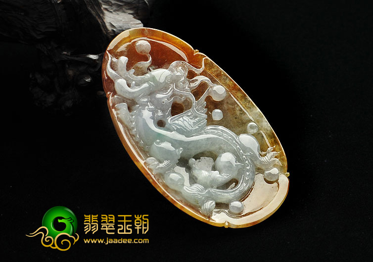 冰种褐黄翡缅甸翡翠A货龙牌挂件