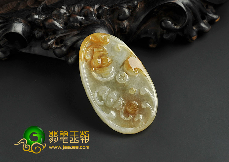 糯冰种褐黄翡缅甸翡翠A货福从天降挂件
