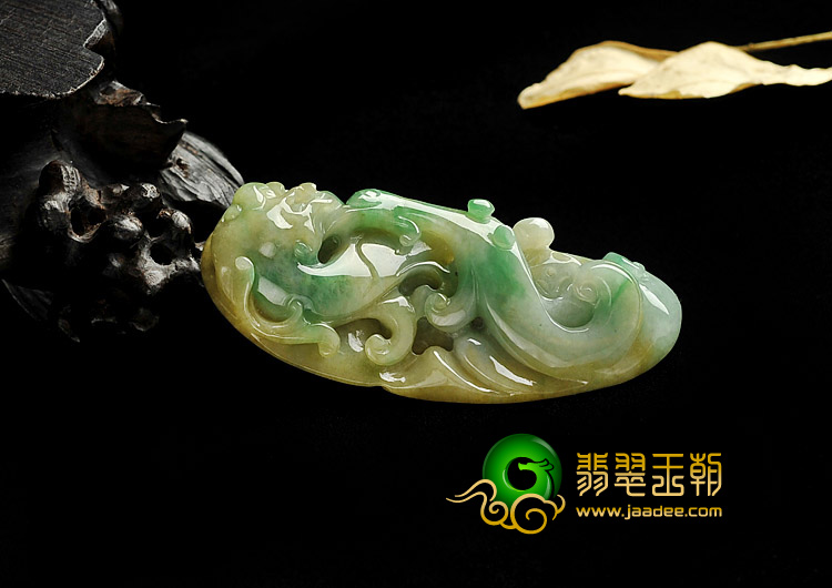 糯冰种黄加绿缅甸翡翠A货龙行如意挂件