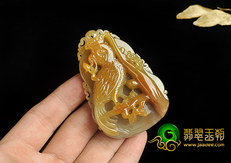 糯冰种褐黄翡缅甸翡翠A货鹦鹉挂件