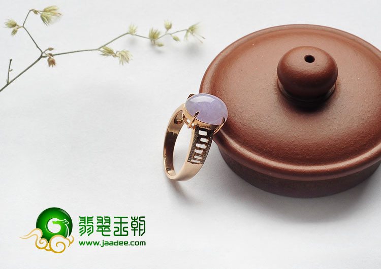 糯冰种紫罗兰缅甸翡翠A货镶玫瑰金戒指（真钻）